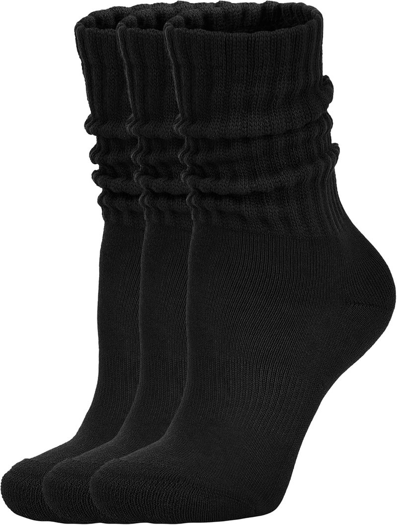 AugRing Store Women's Scrunch Crew Socks Retro 3-Pack Solid Cotton Boot Calf Chunky Ribbed Cozy Slouchy Socks Size 5-11 - Image 1